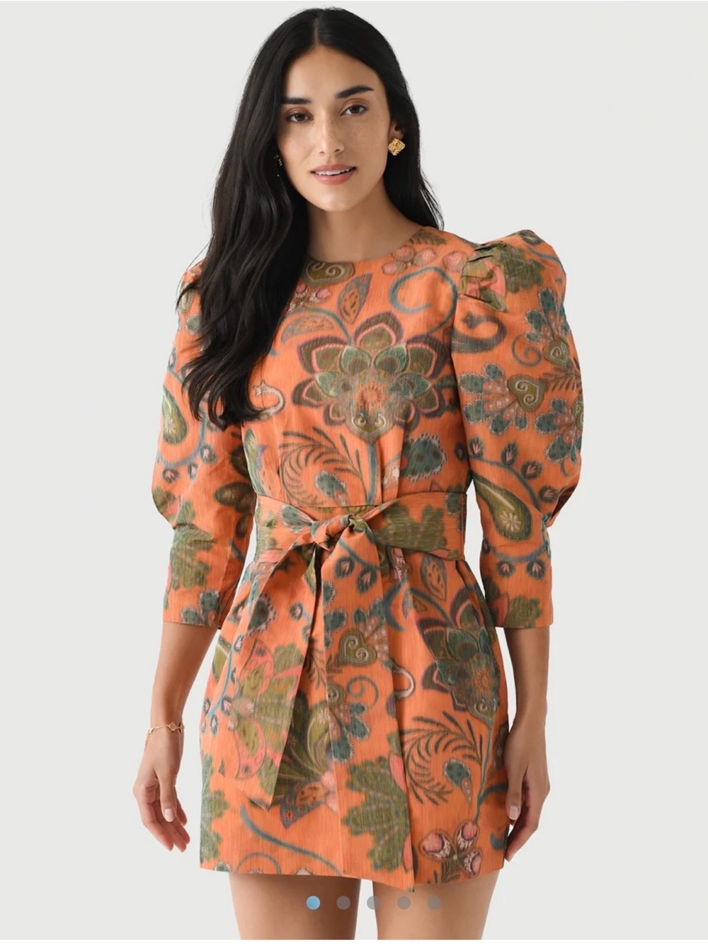 HUNTER BELL Sutton Taffeta Dress Size 6 Autumnal Fall Orange Print $545 - Picture 5 of 14